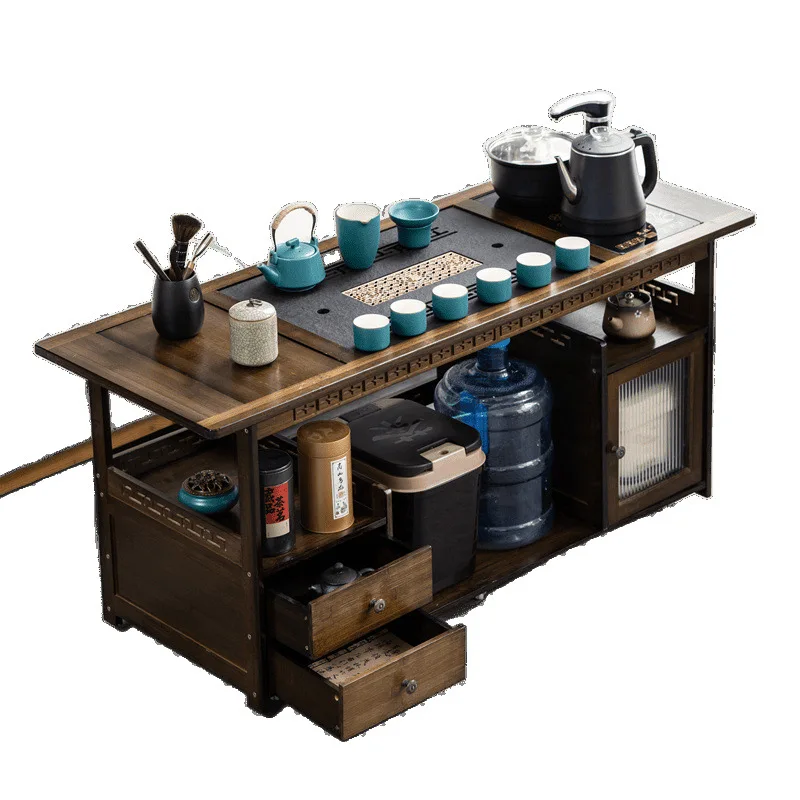 

Mobile home, living room solid wood tea cart sofa side table, coffee table kettle integrated
