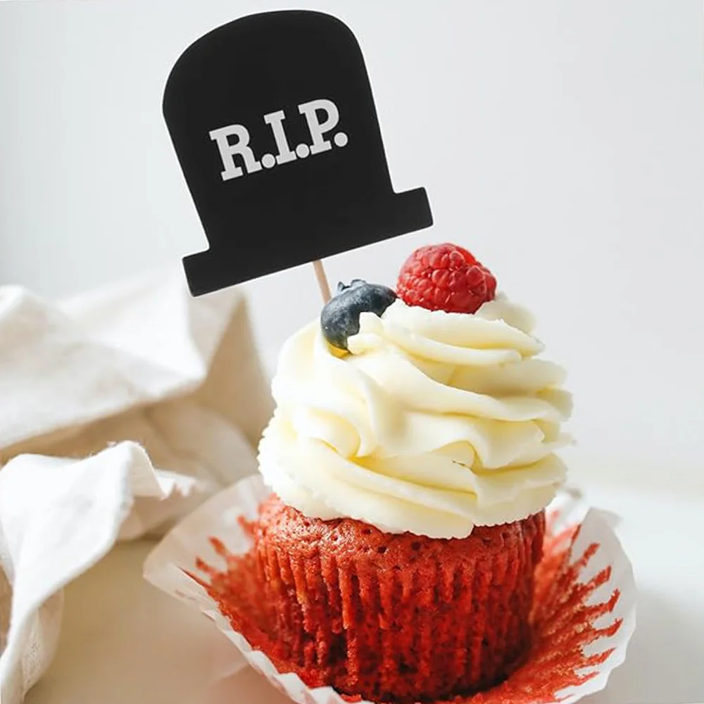 24 pz Rip 20s compleanno Cupcake decorazioni per torte Toppers 30th Birthday Party forniture di Halloween lapide Picks cimitero