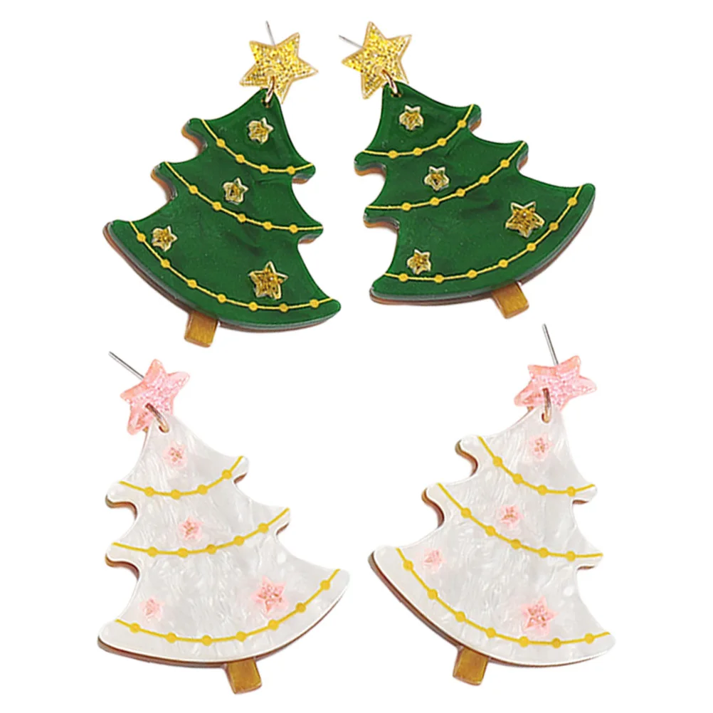 

2Pairs Christmas Tree Shaped Stud Earrings Lightweight Small Jewelry for Women Holiday Parties Daily Wear Girls Gift