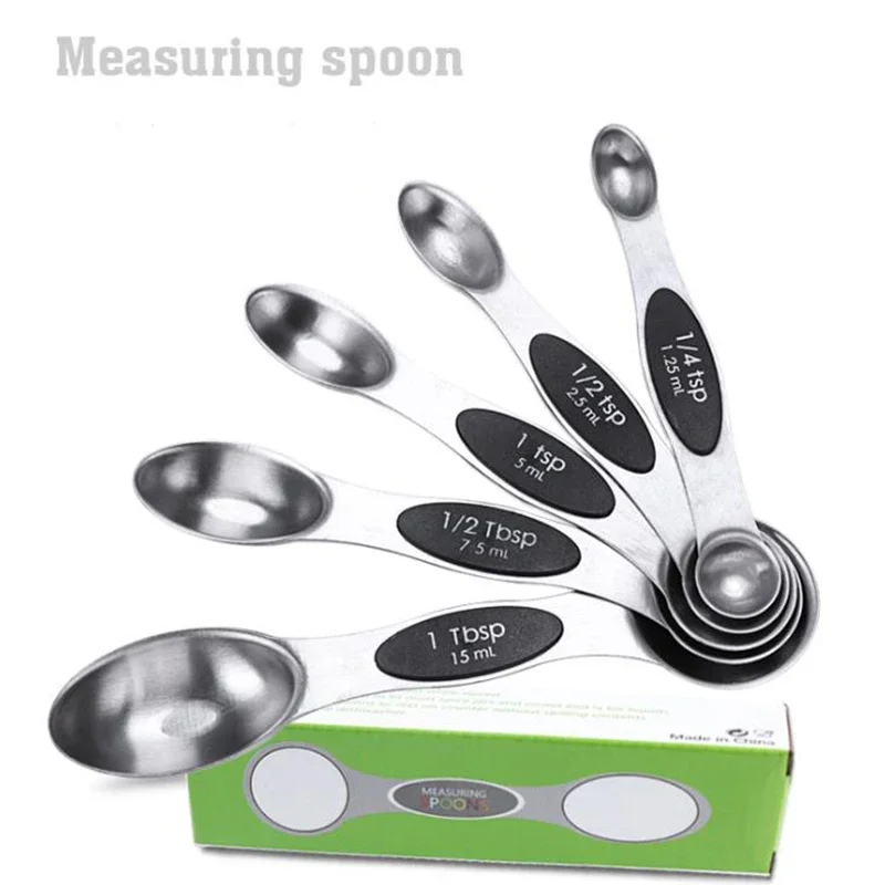 Stainless Steel Double Ends Measuring Spoon With Scale Magmetic Suction Coffee Scoop Fruit Tablespoon Kitchenware Tools