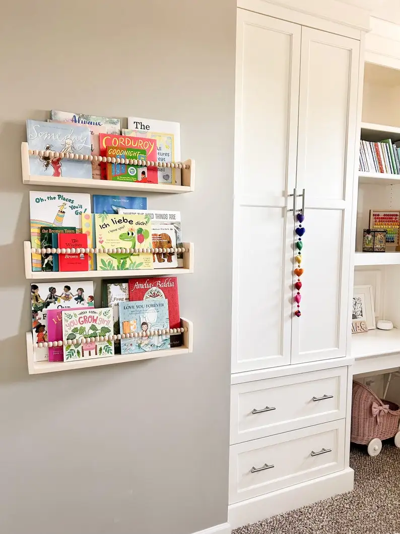 Nursery Book Shelves Wood Storage Display Floating Bookshelves Kids Room Wall Hanging Decor Wood Bookshelf Wall Mounted Shelve