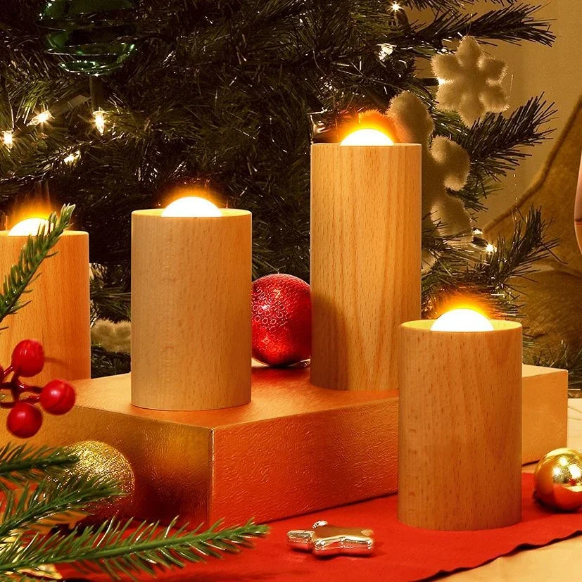 

Wooden LED Candlelight Simulation Candle Flashing Night Light Blowing Control Intelligent Candle Rechargeable