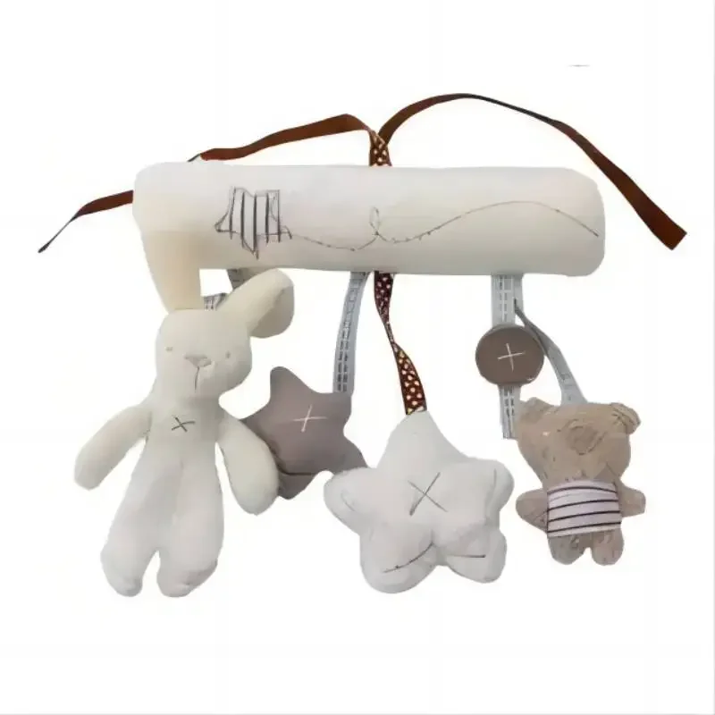 Giocattolo per bambini Letto sospeso Campana a mano di coniglio con seggiolino musicale Peluche multifunzionale Passeggino Regali mobili Giocattolo da appendere per auto