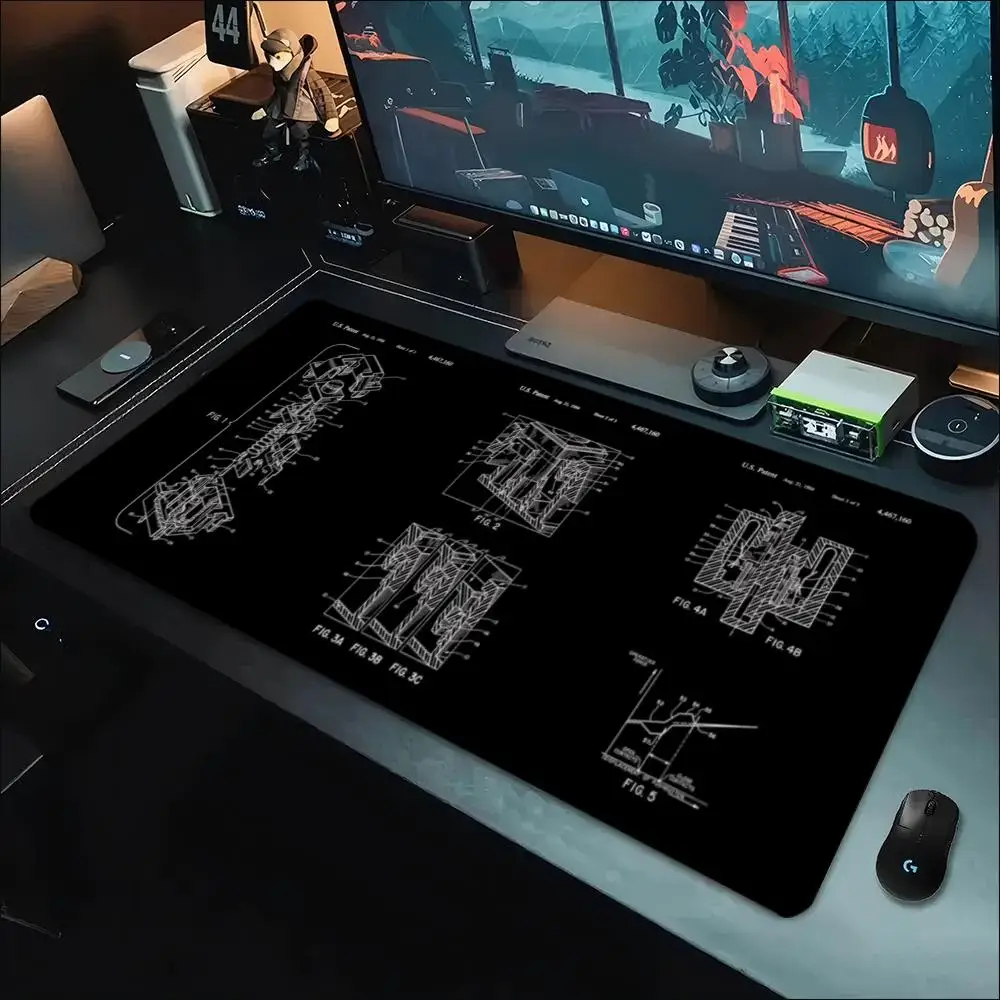 Mechanical Blueprint Sketch Large Mouse Pad Non Slip Rubber Desk Mat For Gaming Keyboard Mouse Office Desktop Setup