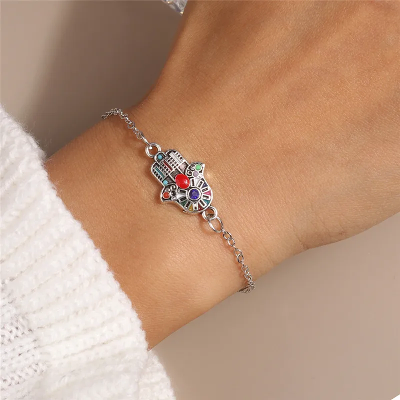 Aihua Bohemia Hamsa Hand Kreuz Armband für Frauen Herz Stern Rose Charm Armband Damen Boho Schmuck neu in Armband Geschenke – Detail 8