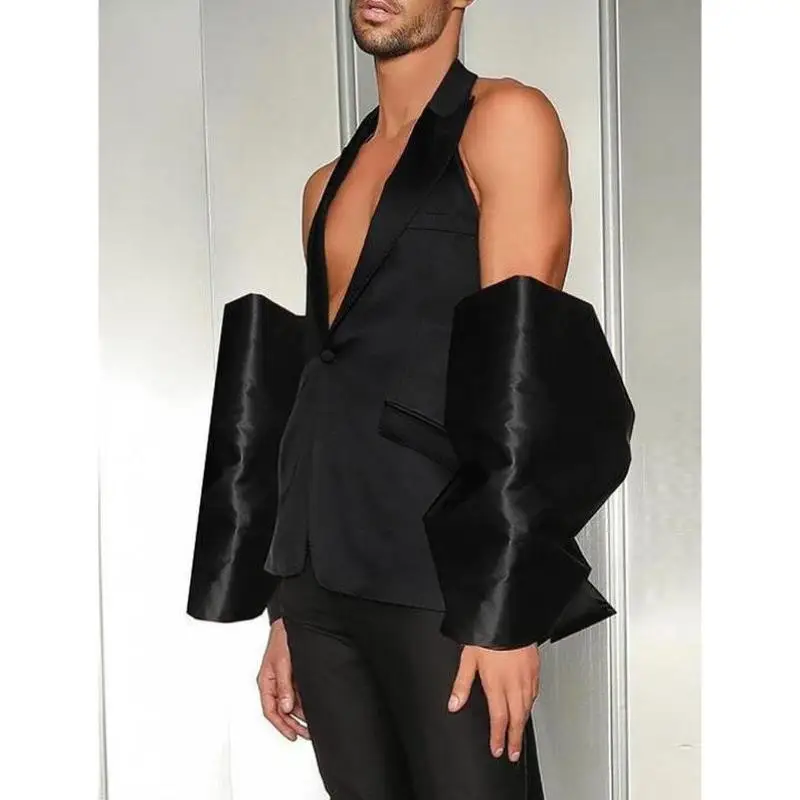 

Casual Pure Color Men's Suit without Sves Double Slit Loose Fit Thiened Seven Sve Length Flip Collar Single Button