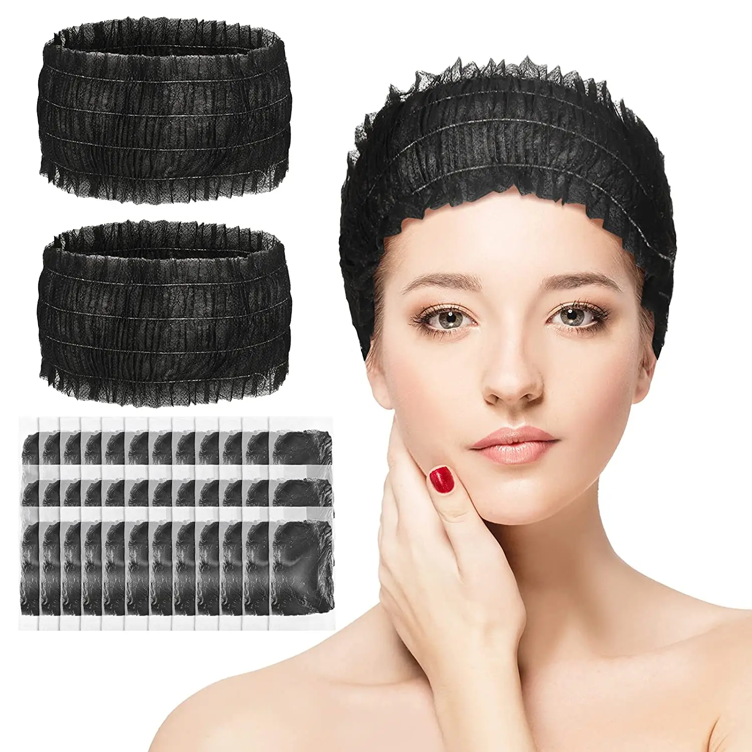 

Disposable Headbands for Facials Spa Head Wraps makeup Soft Non-woven Individually Wrapped white color