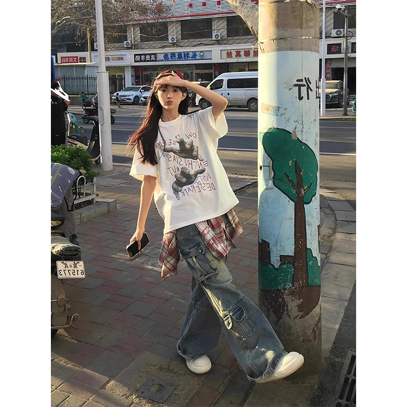 

Blue Women Jeans Streetwear Vintage Fashion High Waisted Wide Leg Jean Female Trouser 2024 NEW Hip Hop Baggy Denim Pants