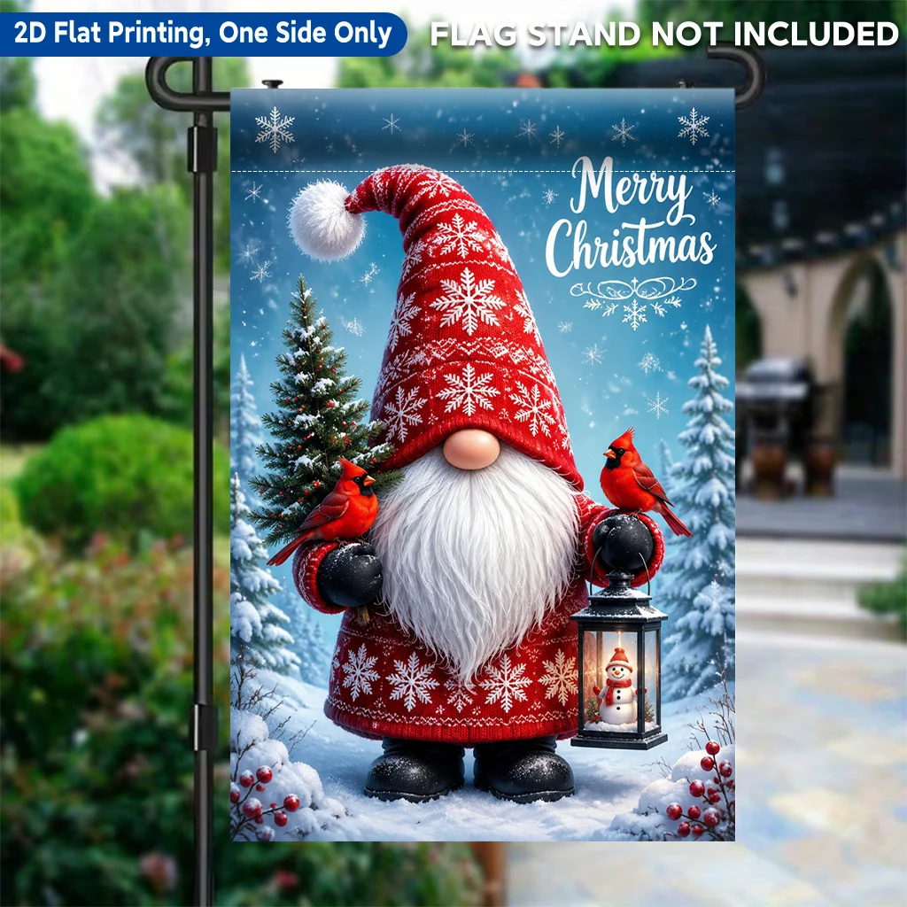2D Flat Garden Flag 1 Piece, Christmas Scene Cute Ornament Single-Sided Printed Garden Flag, Polyester Material