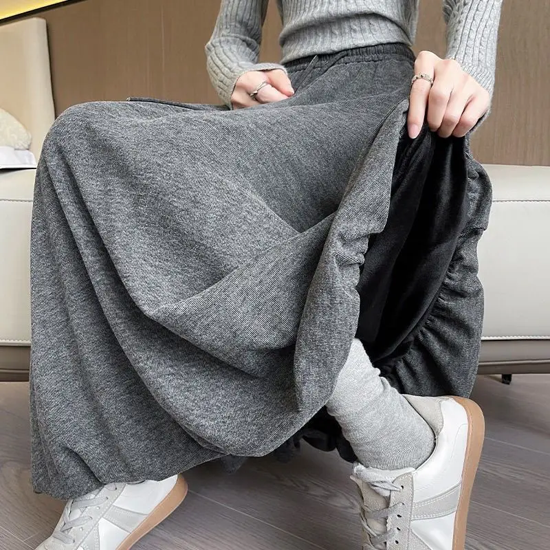 

Knitted Rice Cake Skirt for Women Medium-Length High-Waisted Petite A- Line Umbrella Skirt Autumn/Winter 2025
