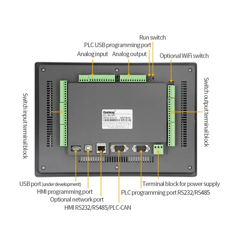 HMI PLC Touch Screen Coolmay QM3G-100FH-24MR Digital 2 analog inputs outputs 0 10v Digital Programmable Logic Controller