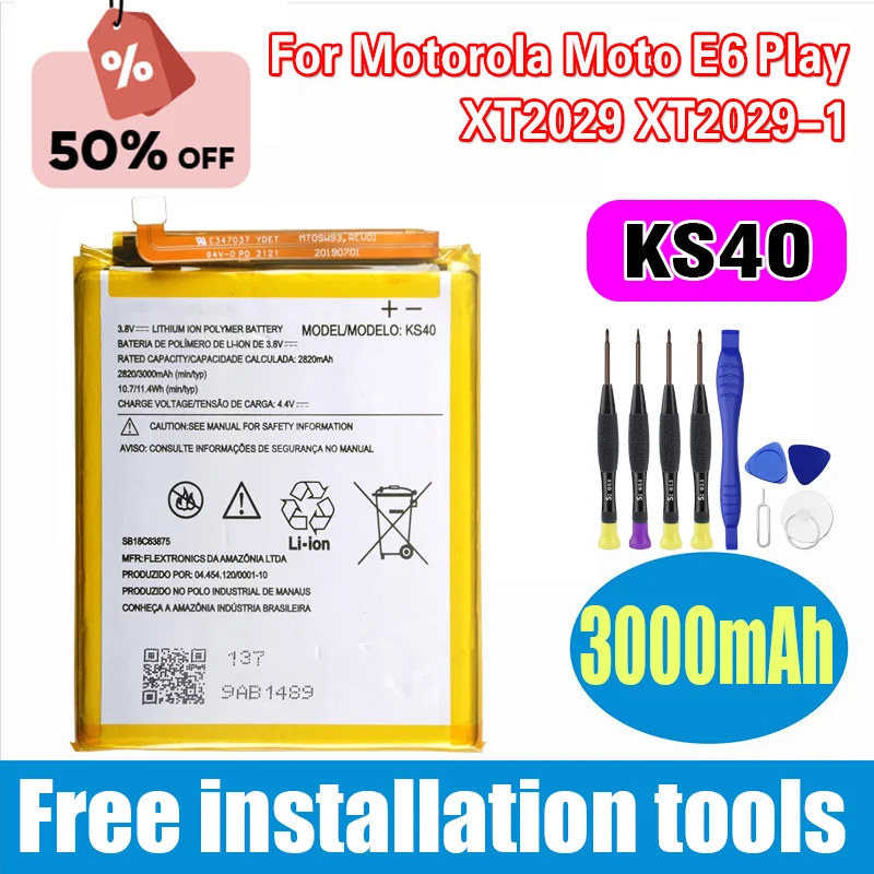 

High-Quality KS40 3000mAh Battery for Motorola Moto E6 Play XT2029 XT2029-1 Phone Batteries.
