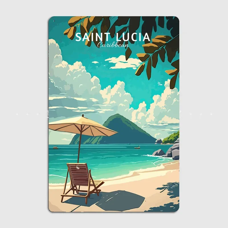 Saint Lucia Scenic Area Vintage Retro Poster Metal Posters Sign Indoor Outdoor Room Decoration Home Decor Bar Decor Wall Decor