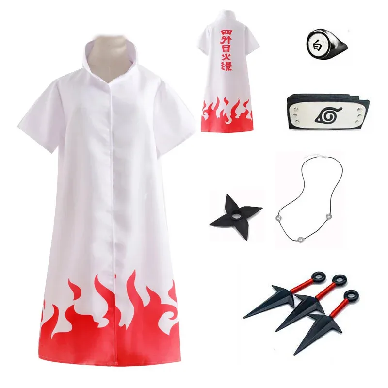 Una familia amorosa Unisex Namikaze Minato capa de Cosplay 4th bata Hokage capa blanca diadema anillo collar Halloween Costu 2025 nuevo