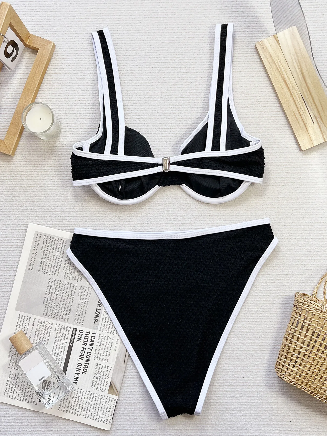 Sexy White Black Push Up Bikinis Sets Two Pieces High Waist Swimsuits Bathing Suit Swimwear Swimming Suit Biquini Tankini
