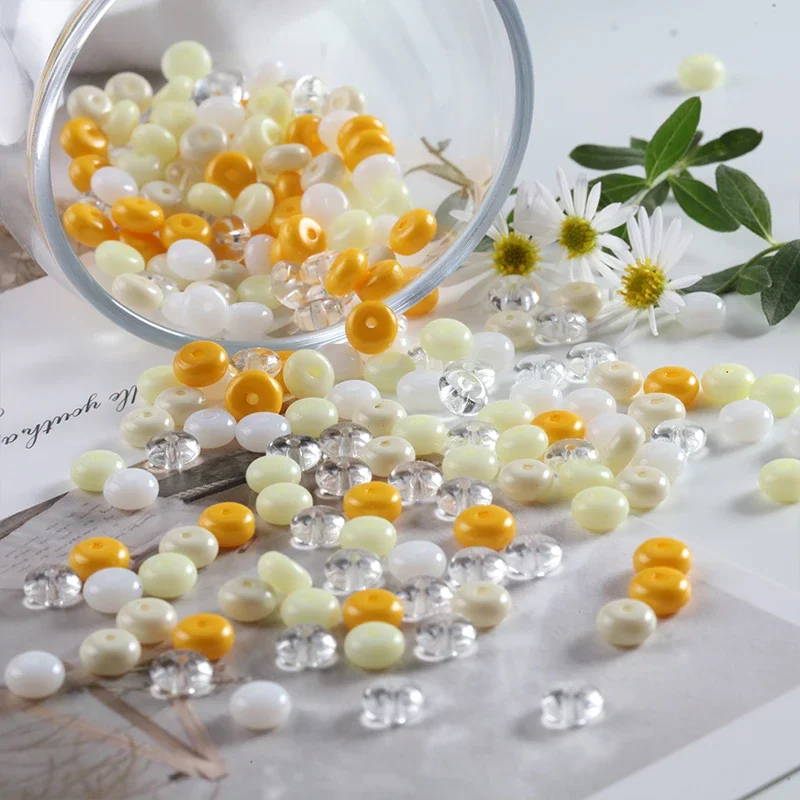 100Pcs 3x6mm New Ceramic Glass Wheel Bead Flat Bead Family DIY Handmade Bead Phone Chain Necklace Accessories