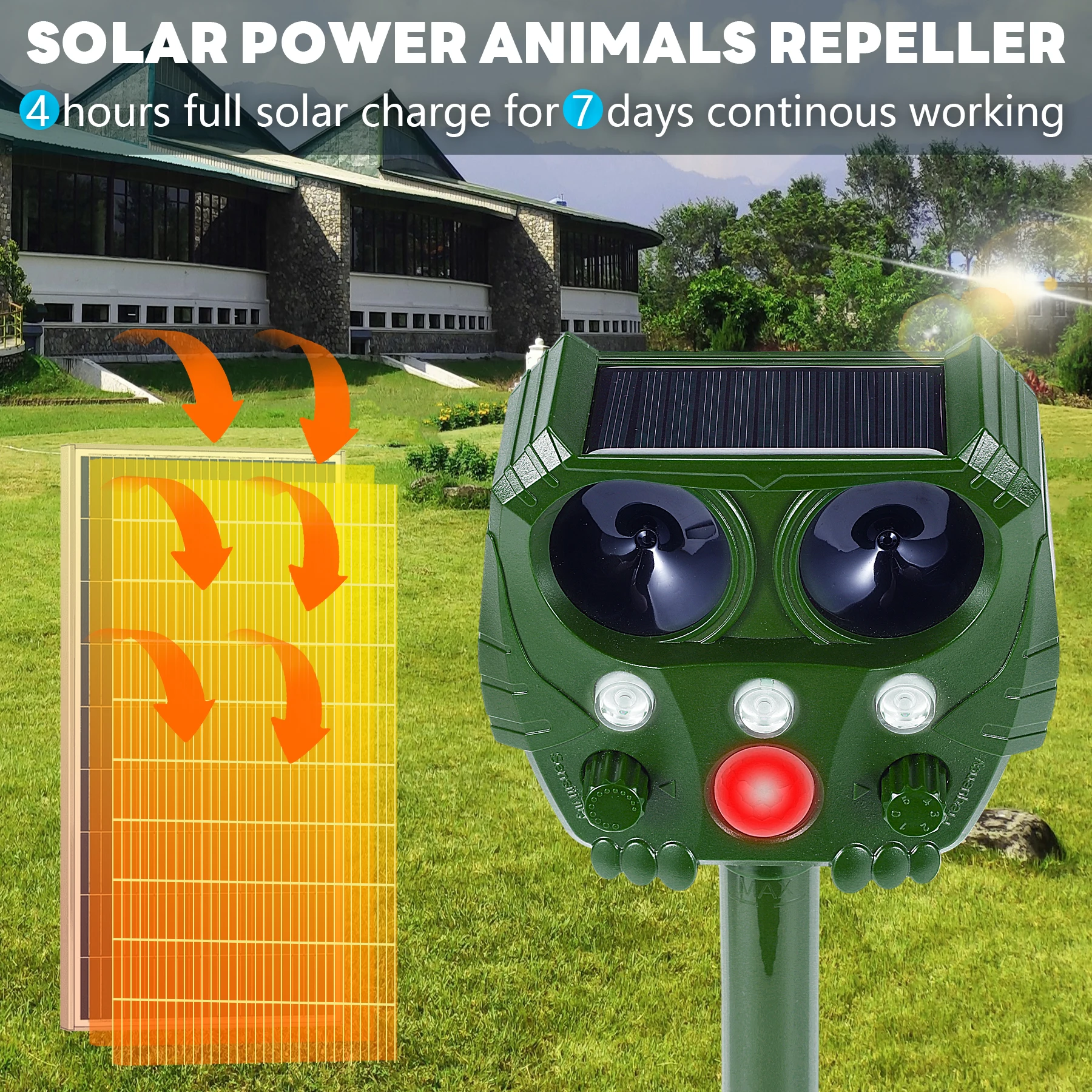 Solar Bird Repeller Ultrasonic Animal Repeller Outdoor Cat Repellent Dog Deterrent with LED Flashing Light Solar Animal Repeller