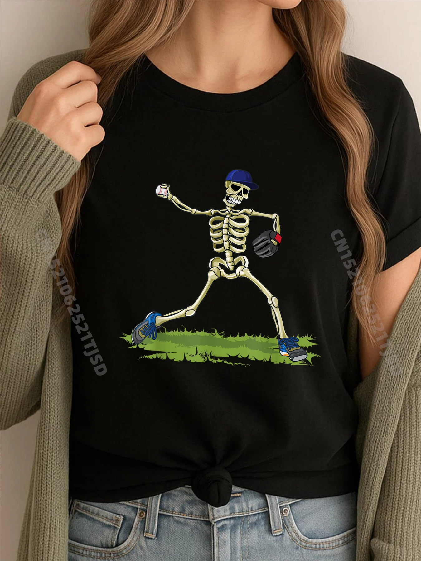 

Baseball Skeleton Halloween Woman Baseball Halloween Shirts Graphic Tee Shirts For Woman
