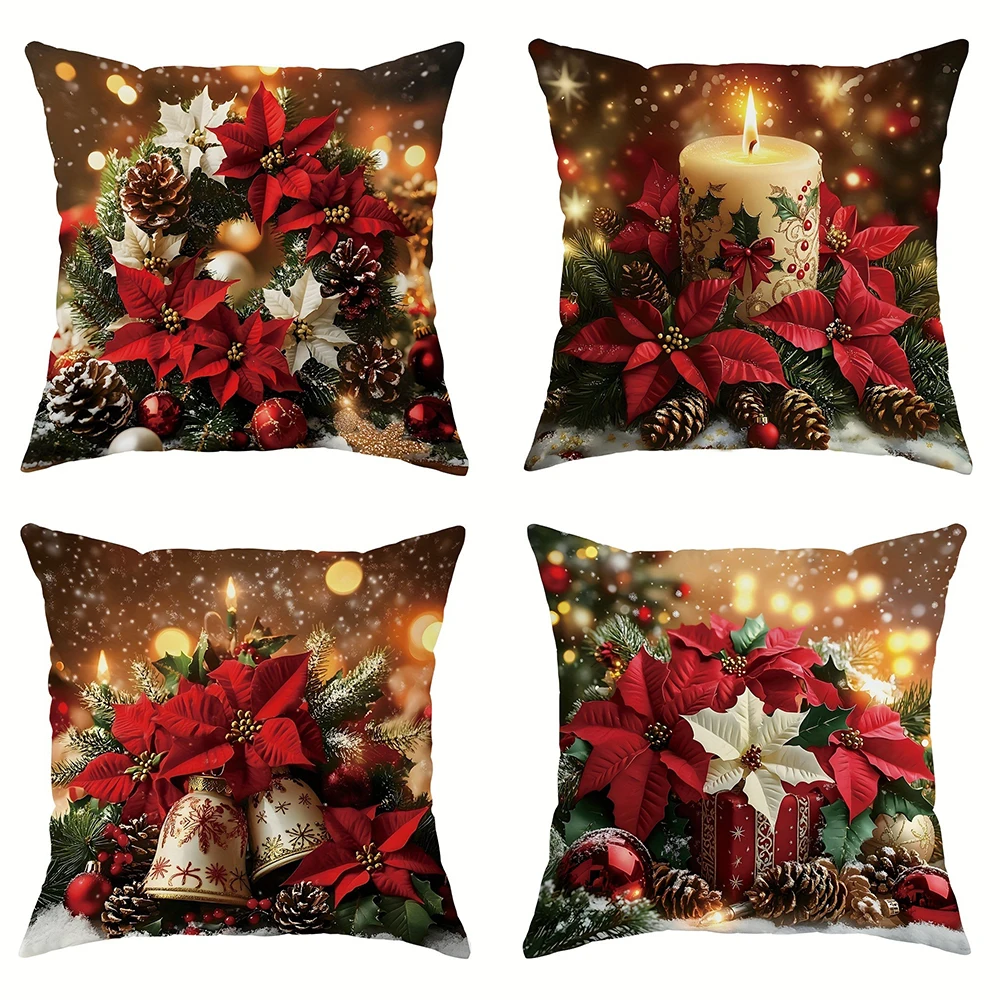 Christmas decoration pillowcase flower candle bell pillow cover living room sofa cushion cover room home decoration