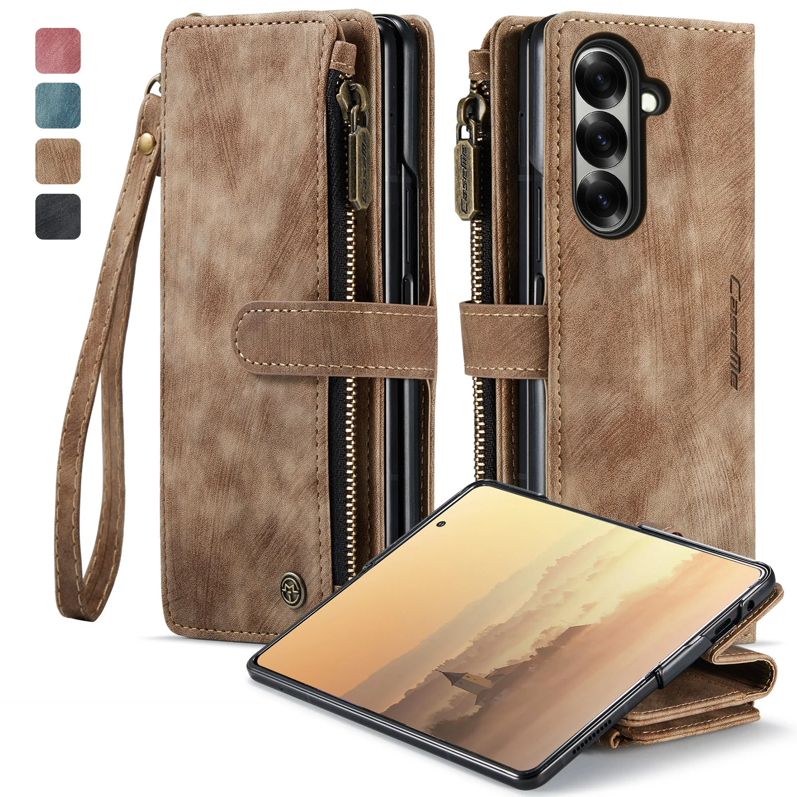 

CaseMe-C30 For Samsung Galaxy Z Fold 5 6 7 , Luxury Magnetic Flip PU Leather Kickstand Wallet Case Card Slots Holder Cover New