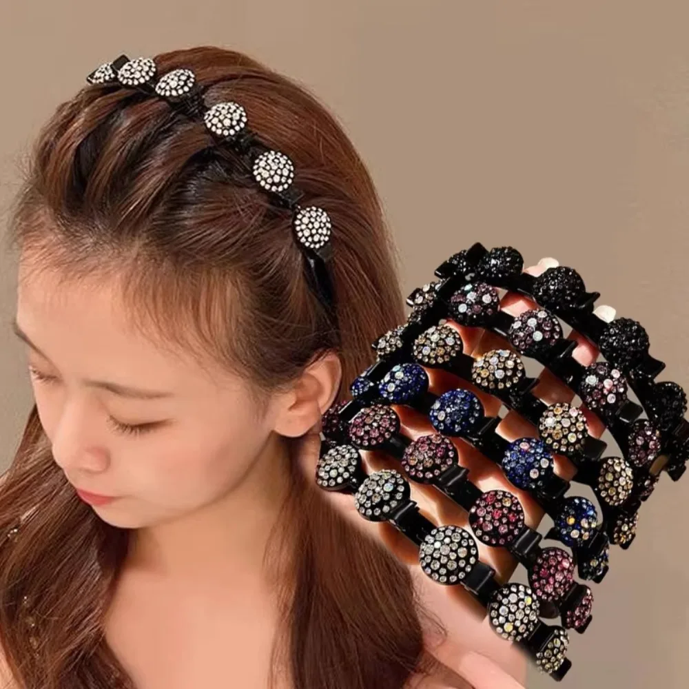 

Antislip Rhinestone Bangs Fixed Headband Elegant Hair Accessories Hair Bands with Clips Headwear Sweet Shiny Hair Hoop Banquet