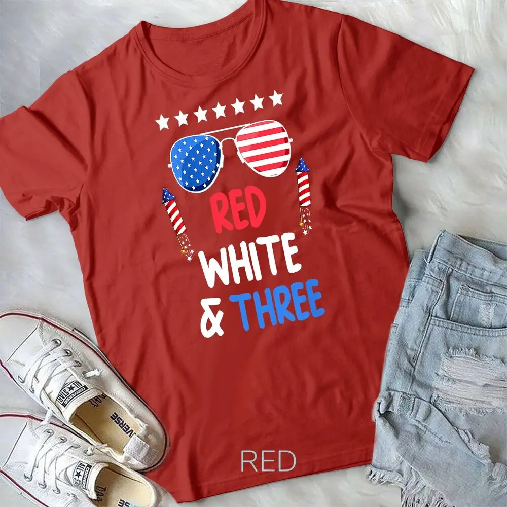 Kids Red White & Three 3rd Birthday 4th Of July Independence Day Unisex T-shirt