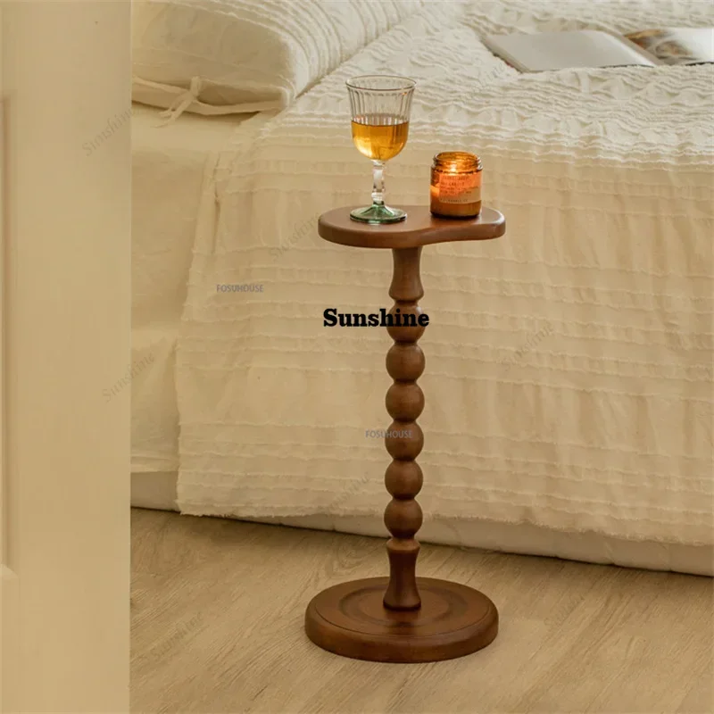 Nordic Solid Wood Retro End Table In Living Room Furniture Home Creative Candle Holder Side Table Personality Rack Mini Desks N