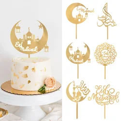 Eid Mubarak Cake Topper Gold Acrylic Cupcake Toppers Ramadan Kareem Cake Decorations Baking Tools Islamic Muslim Party Supplies