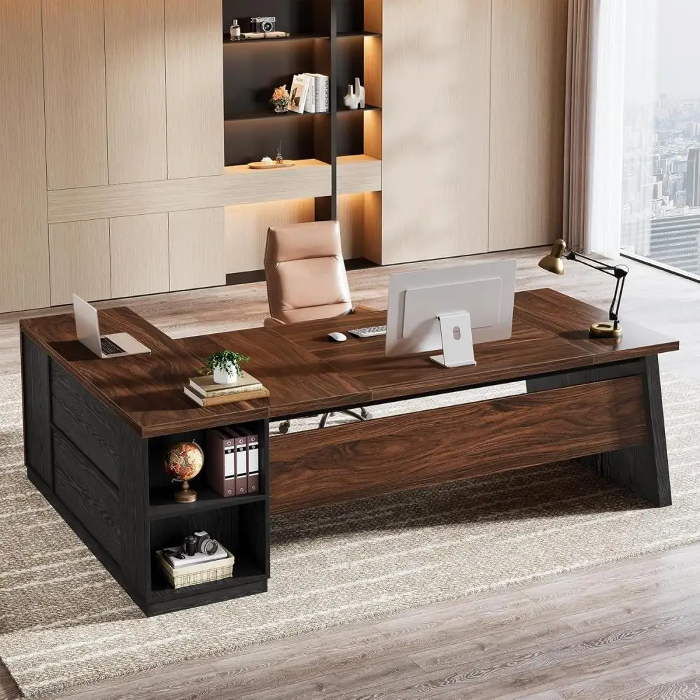 

Tribesigns 78" L Shaped Executive Desk, Large Office Desk with Drawers and Storage Shelves, Modern Corner Computer Table