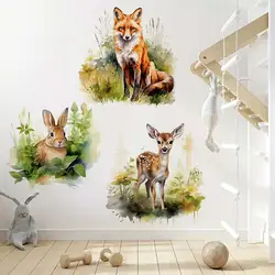 Fawn Fox Rabbit Watercolor Wall Stickers Living Room Sofa Background Decoration For Home Decor Kids Room Decals Sticker M939
