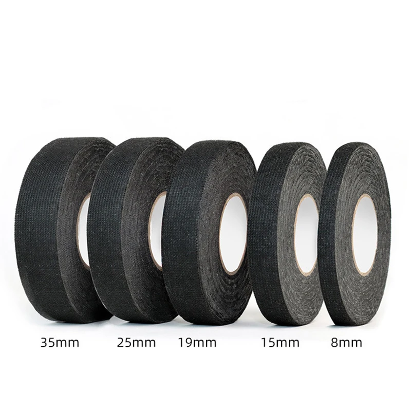 8/15/19 مللي متر 15/20 متر الأسود المخملية الأسلاك حزمة لهب تلوح في الأفق تسخير شريط كهربائي لاصق قماش نسيج الأسلاك