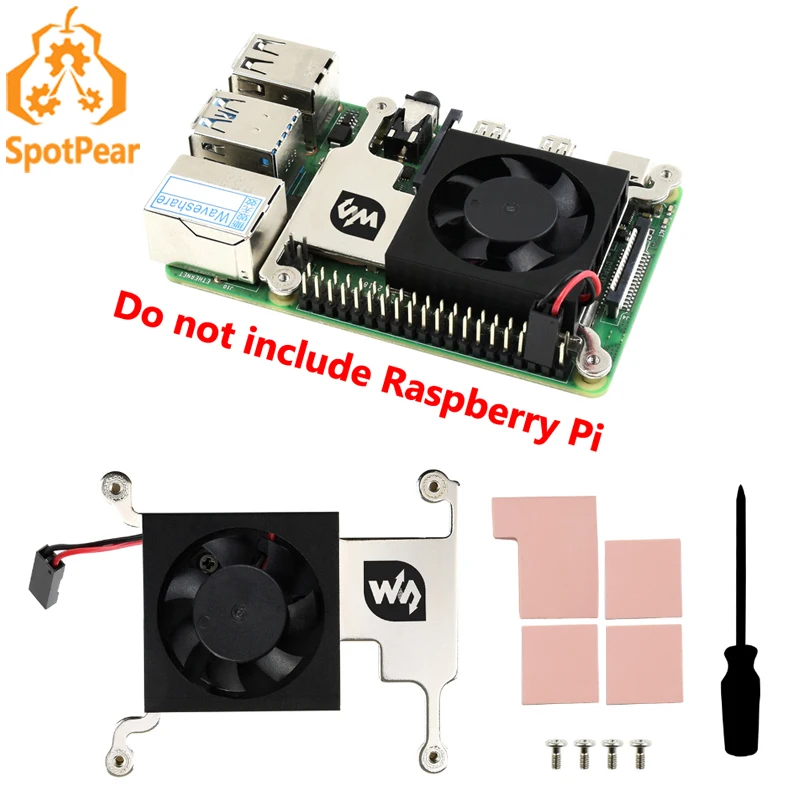 Low-Profile CPU Cooling Fan with Aluminum Alloy Bracket for Raspberry Pi