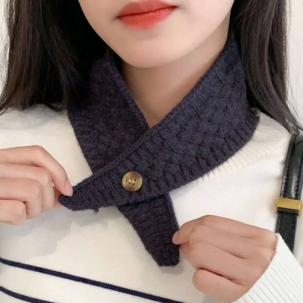 

Solid Color Cross Neck Warmer Thickened Windproof Wool Knitted Scarf Cold Protection Korean Style Women Winter Neckerchief Girls