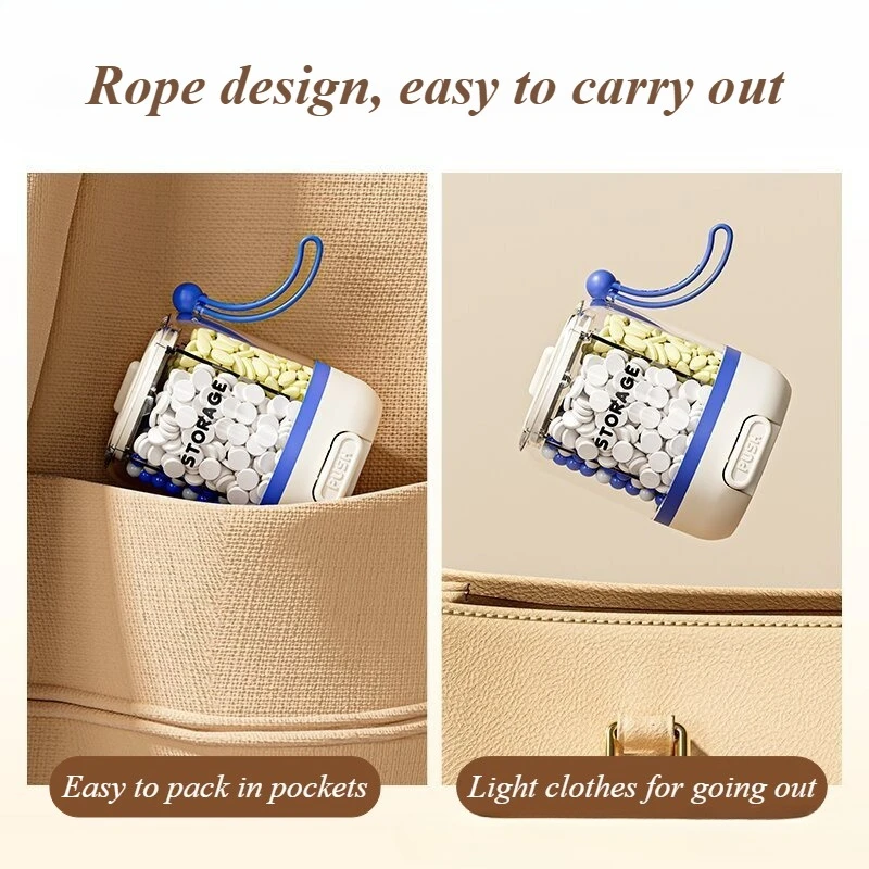 منظم حبوب الدواء المكون من 4 أقسام من النوع المضغوط: صندوق مقسم أدوية أسطواني محمول #5