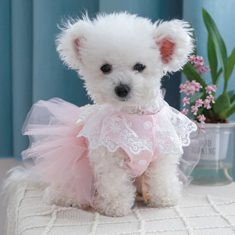 Lace Wedding Pet Dress For Small Dog Pink White Party Girl Vest Shirt Cat Puppy Small Animal Clothes With Tutu Skirt XS XL Goods