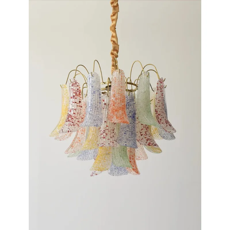 

French light luxury crystal chandelier retro color living room lamp villa duplex bedroom dining room lamp