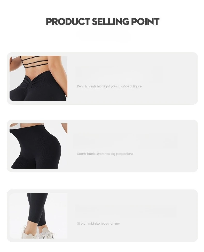 Zurück V-taille Yoga Leggings Frauen Nahtlose Dünne Hosen Gym Workout Laufen Sexy Butt Lift Sport Leggings Dehnbare Rippen hosen – Detail 2