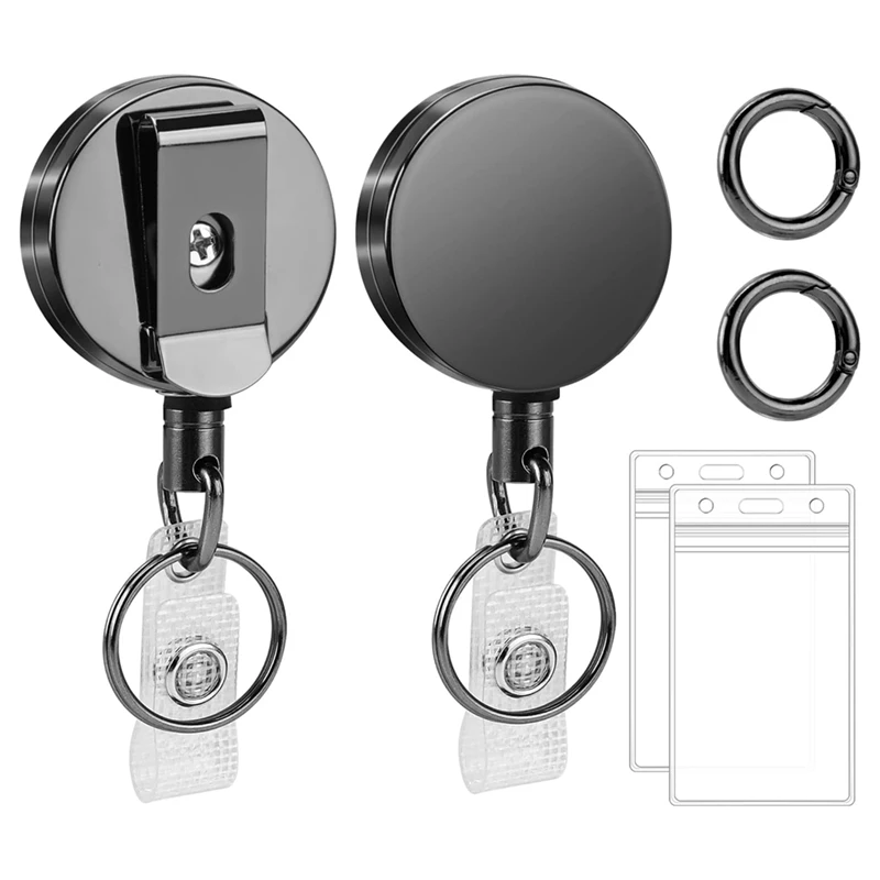 2 Pack Heavy Duty Retractable Badge Reels Metal Retractable Badge Holder, Vertical ID Card Holders