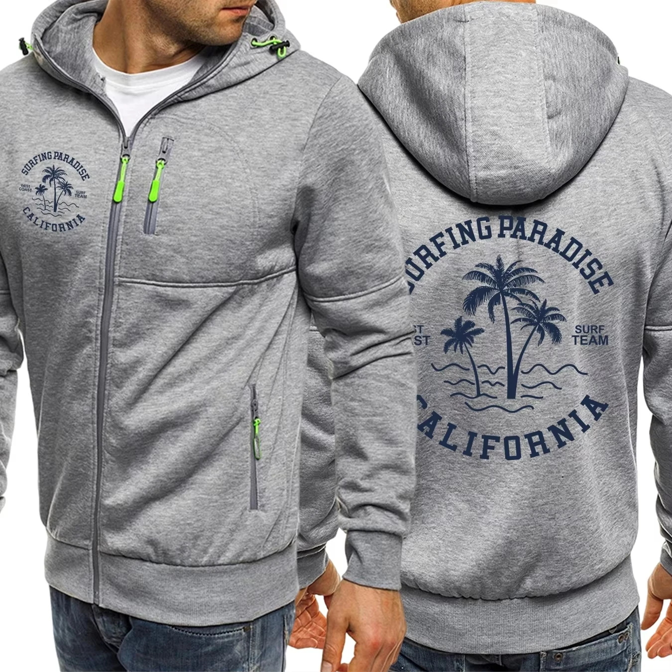 

Califonia West Coast Surf Print Мужская толстовка на молнии Повседневная удобная толстовка Корейская осенняя мода с капюшоном Y2K Одежда Мужская