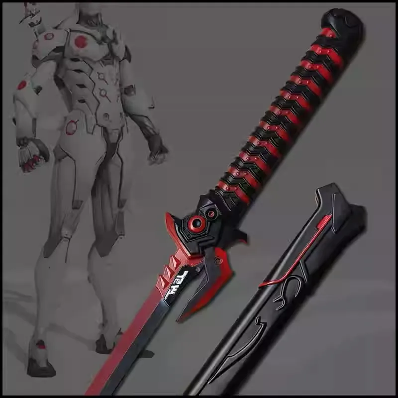 OW Evil Ghost Ninja Katana Sword Game Cosplay Red Sword Knife Sheath Game Role Play Model Toy Prop Sword Weapon Safety PU 106cm