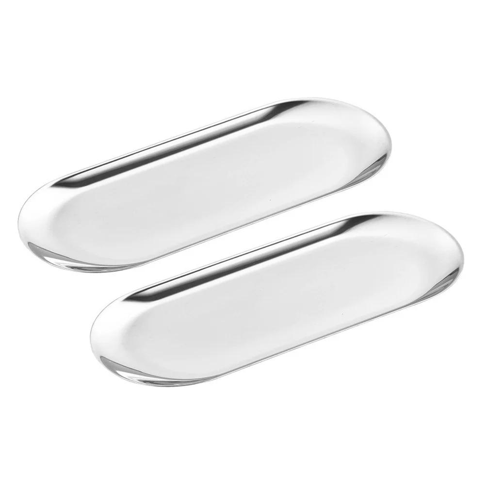

2pcs Stainless Steel Tray Polished Serving Tray For Kitchen Home Hotel Dessert Fruit Snack Storage Tea Cake Display Plate