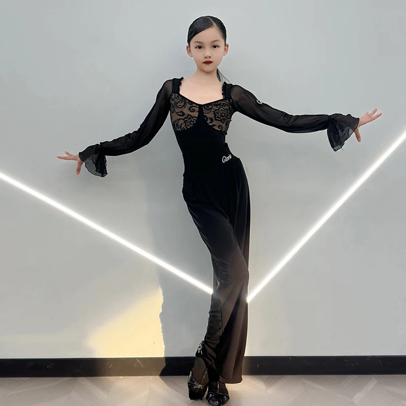 

Latin Dance Practice Clothing Girl Black Slim Fit Sports Dance Pants Kids Tango Samba Training Pants Tango Dance Clothes XH2980
