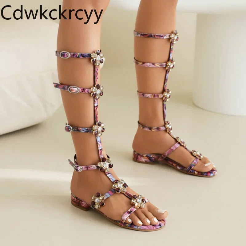 summer New styles fashion Fish beak Exposed toe leisure time women\'s sandals Sweet crystal flower High cylinder Women cool boots