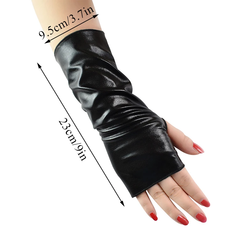 Shiny Black Patent Leather Gloves Fashion Short Fingerless Gloves Hip Hop Half Finger Mittens Solid Color Party Show Mittens