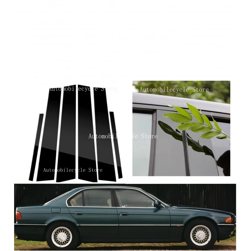 6PCS Glossy Black Pillar Posts Fit For BMW 7 Series E38 1995-2000  Window Moulding B C Center Sticker Cover Silver Carbon