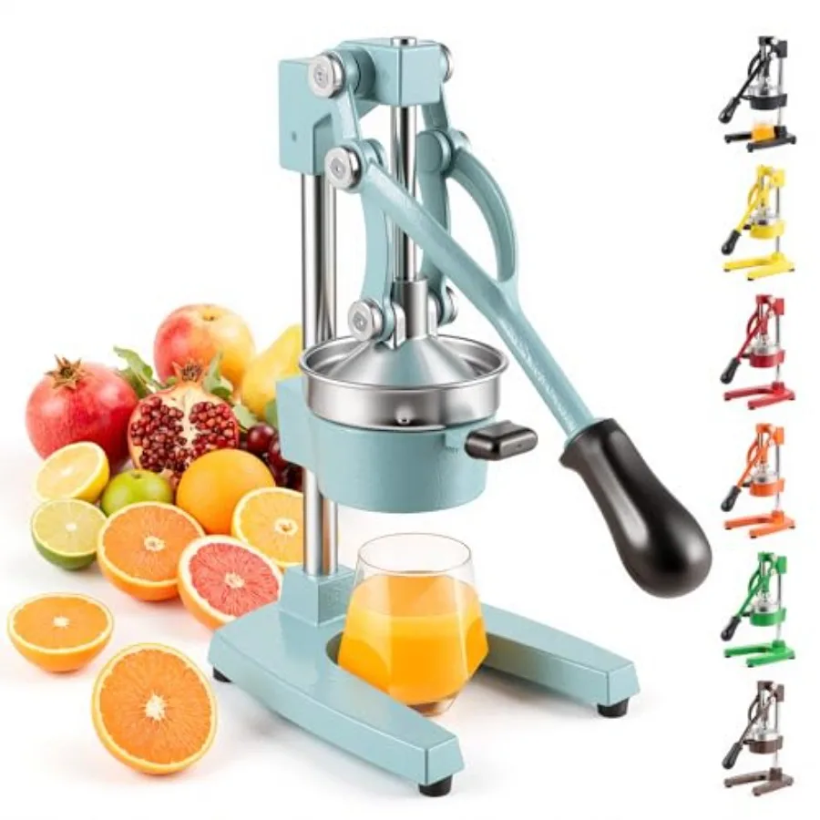 

Manual Citrus Juicer for Home and Commercial Use, Stainless Steel with Blue Accents, Heavy-Duty Construction with Conical Flat