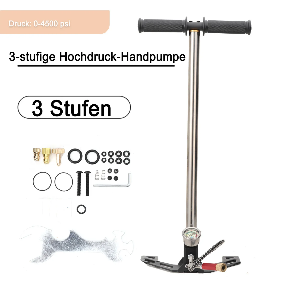 3-Stufen-PCP-Pumpe + Manometer 4500PSI Reifen Kajak Ball Aufblasbare Gewehrluftpumpe Füllständer Hochdruck-Handpumpe – Detail 4