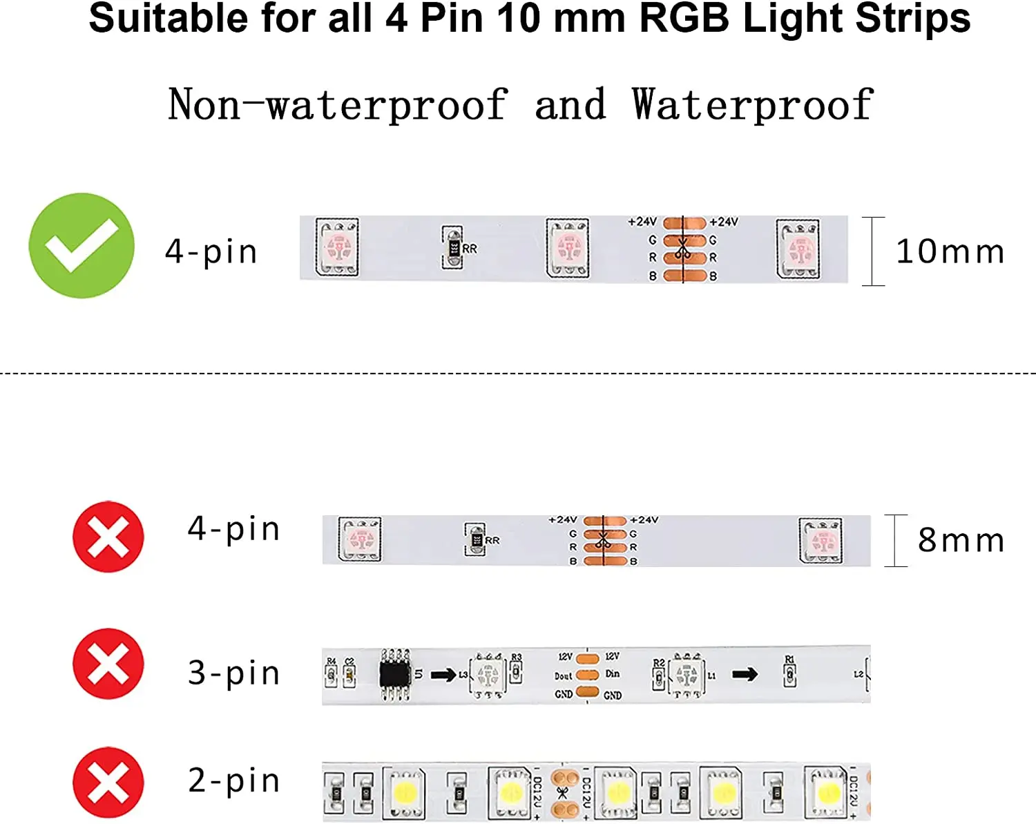 10pcs 4 Pin LED Connector 10mm RGB LED Strip to Wire Connector with 5M RGB Connection Cable 22 AWG for 5050 RGB LED Strip