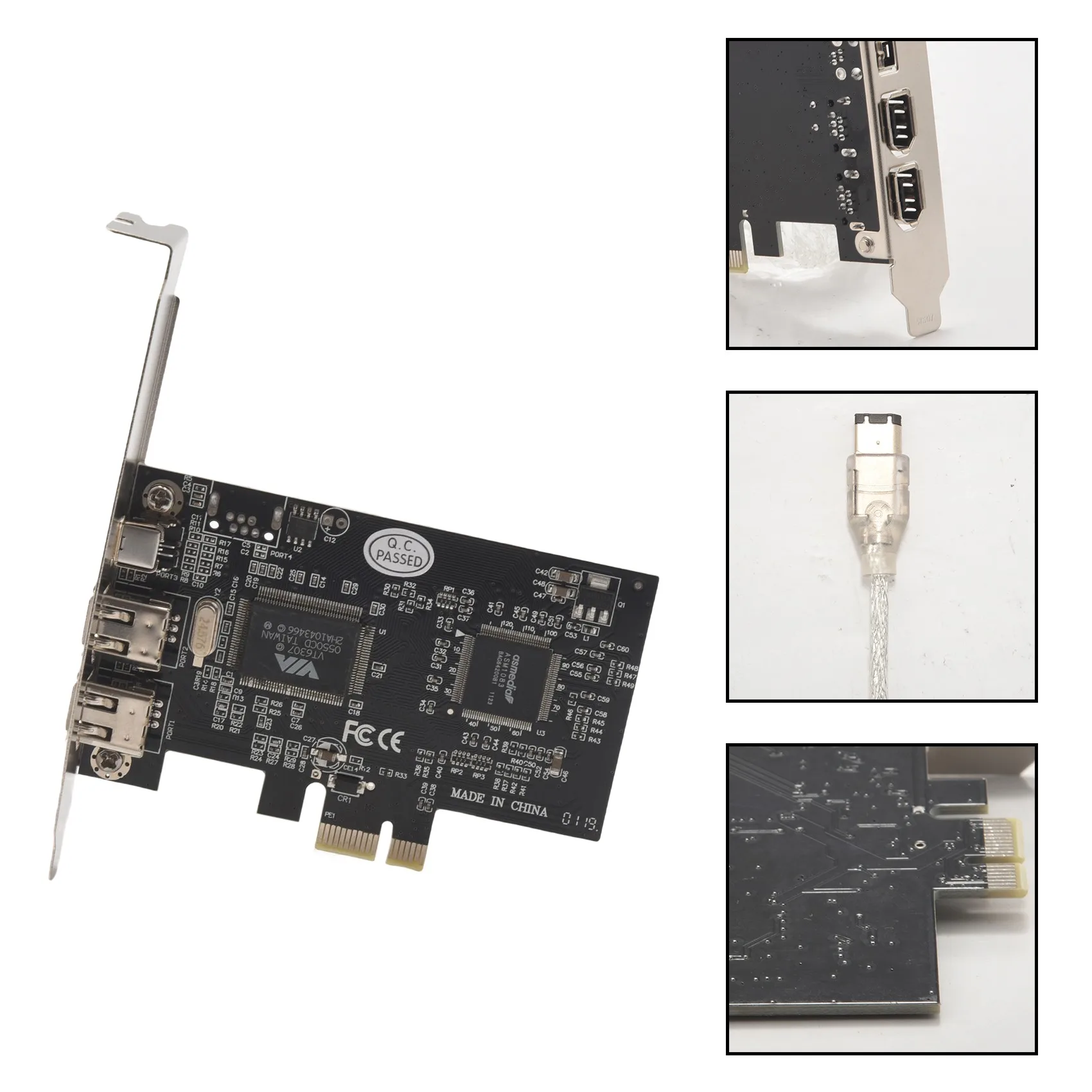 AT42 PCI Express x1 PCI-E FireWire 1394a IEEE1394 Controller Card 3 Port For Desktop
