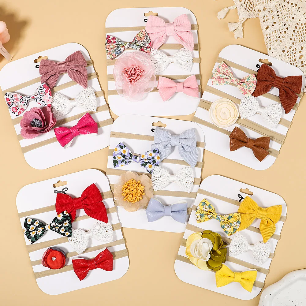 

5Pcs/Set Baby Flower Bows Headband for Girls Children Elastic Hair Bands New Born Hairband Soft Toddler Cute Hair Accessories